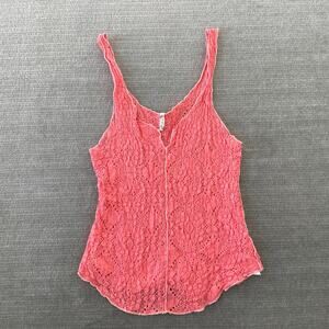 Free People Tank Top Women S Coral Lace V Neck Beach Coastal Intimately Sheer